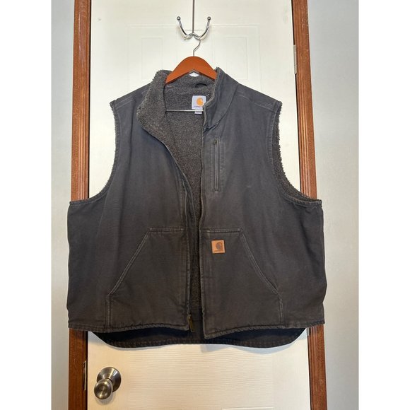 CARHARTT LOOSE FIT WASHED DUCK SHERPA-LINED MOCK-NECK VEST SIZE 2XL - Picture 3 of 11